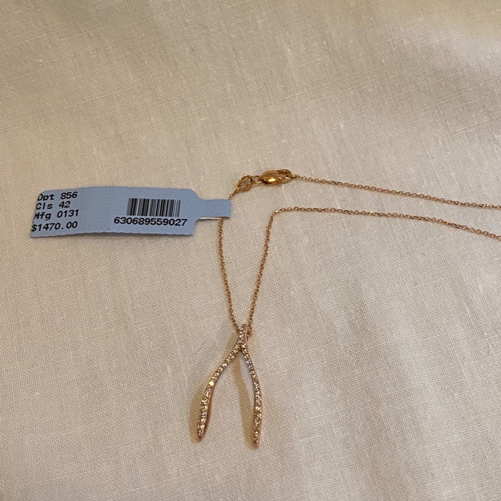 14K Rose Gold and Diamond Wishbone Necklace 18" - Picture 8 of 10